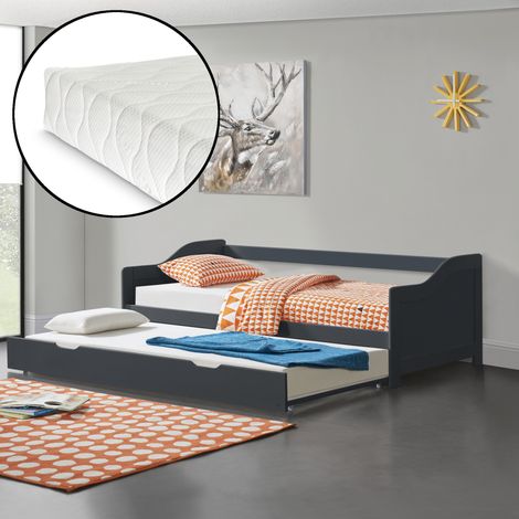 Sofabett Pederholm 90x200 cm mit 2 Kaltschaummatratzen Dunkelgrau en.casa