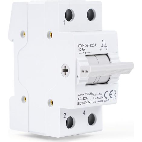 Commutateur de Transfert, Commutateur 1P 125A Commutateur d'isolement Inverseur de Source Manuel 230V AC Disjoncteur de Verrouillage, Montage sur rail DIN (1/5)
