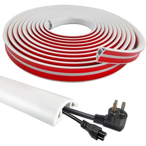 8M Goulotte Passe Câble Sol PVC, Chemin de CacheCâbles Electrique, Protecteur de Câbles de Plancher pour Cachez, Management et Protégez Les Câbles et Évitez Les Risques 20 × 10mm (Blanc) (1/5)