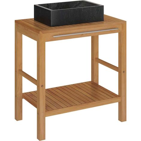 Maison Exclusive - Armoire de toilette en teck solide avec lavabo en marbre Noir (1/5)