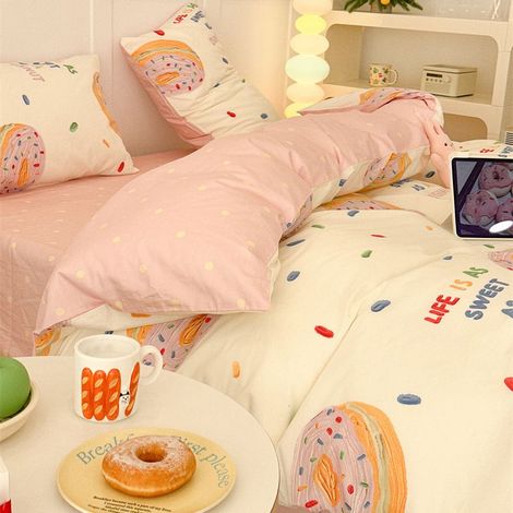 Ensemble de literie 4 pièces lavable en machine – Housse de couette 180 x 220 cm, drap-housse 180 x 200 cm, 2 taies d’oreiller 65 x 65 cm – Parure coton douce et respirante pour étudiants, internats e