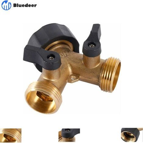 Robinet Double Machine a Laver, Répartiteur Raccord Robinet Tuyau d'Arrosage en Y 2 Voies pour Tuyaux d'Alimentation 3/4", Robinet Exterieur Jardin Double en Laiton Robuste Nez de robinet (1/4)