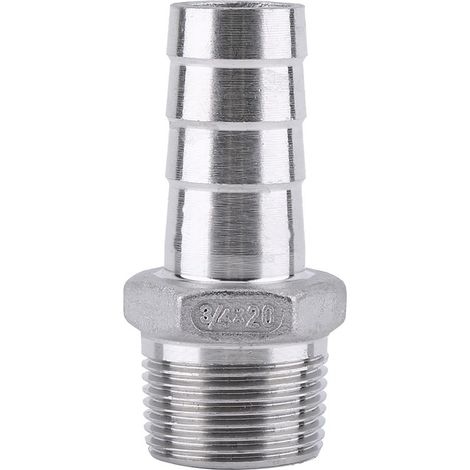 Raccord de tuyau à filetage mâle en acier inoxydable 304, connecteur de queue de tuyau barbelé (3/4 "x 20mm). (1/5)