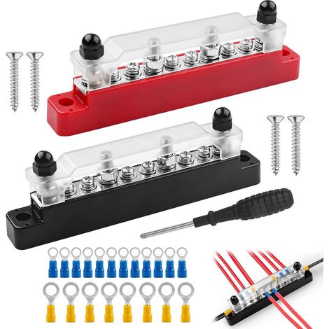 2 Pièces Bloc de Distribution D'alimentation 12V-48V DC 150A Barre de Distribution Énergie avec Boulons M6 et Vis M4 Barre Omnibus Bloc Distribution pour Voiture Camion Bateau (1/5)