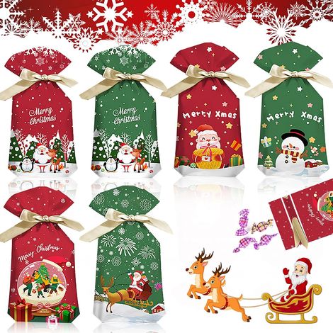 60 pezzi di sacchetti di plastica natalizi, sacchetti per caramelle, sacchetti per dolci, sacchetti per biscotti, sacchetti regalo per biscotti di Natale, sacchetti regalo per cibo, biscotti e caramel (1/5)