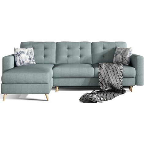 Ecksofa, umwandelbar HASGARD 3-Sitzer blau 248x162 cm – mit Stauraum und Holzfüßen