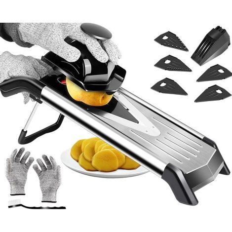Hachoir à légumes en acier inoxydable, mandoline à 5 lames, gants anti-coupures et brosse de nettoyage (1/5)