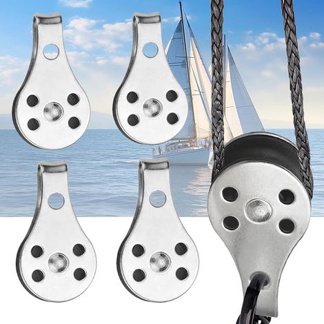 Lot de 4 poulies doubles pivotantes en acier inoxydable — Poulies à bloc simple pour grands kayaks, canoës, usines, bâtiments, etc. (1/5)