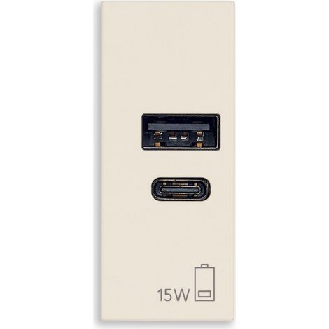 Caricatore USB 3A 15W porte tipo A e C VIMAR Linea Canapa 30292.AC15C (1/2)