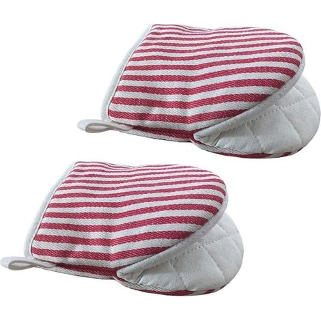 Coppia di mini guanti da forno, resistenti alle alte temperature, guanti corti con passanti per appenderli, adatti per grigliare, cuocere al forno, grigliare e fare barbecue (rossi) (1/5)