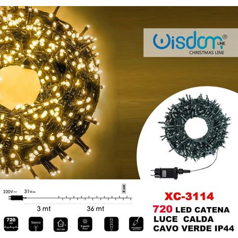 TRADE SHOP - Catena Luminosa 720 Luci Led Lucciole Luce Calda Cavo Verde Ip44 Xc-3114 -