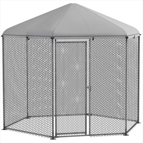 Poulailler enclos extérieur 5 m² acier galvanisé avec toit Argent (1/5)