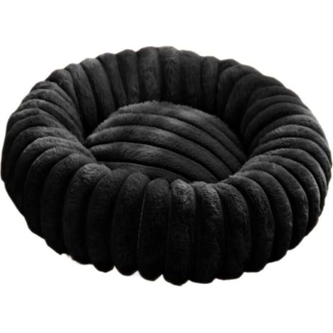 Rundes, schwarzes Stoffbett, 50 cm Durchmesser, für Katzen und Hunde extra großes Katzenbett warmes Winter-Hundebett