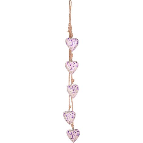 Pendente 5 cuori in legno bianco con lavanda 54 cm (1/5)