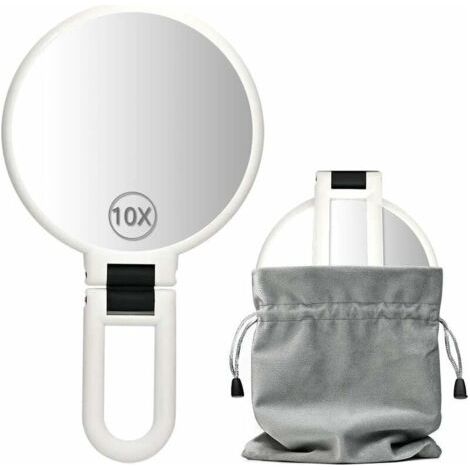 Miroir grossissant 10x / 1x Double Face avec Support, Miroir grossissant à Main pour Le Maquillage, Les Points Noirs, Les comédons (13 cm, 10x/1x, Argent), Ensoleillé (1/5)