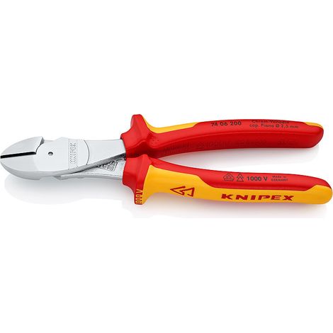 KNIPEX 74 06 200 Tronchese laterale per meccanica tipo "forte" isolati con manici rivestiti in materiale bicomponente, collaudati VDE cromata 200 mm