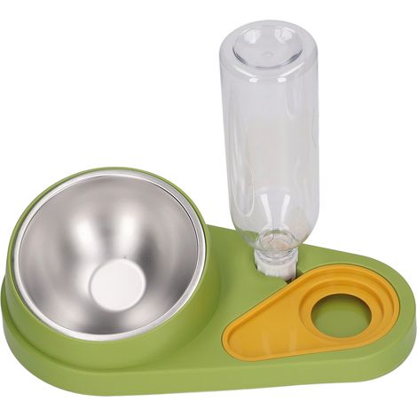 Gamelle double pour chat avec remplissage automatique d'eau, inclinaison à 16°, en acier inoxydable vert. (1/5)