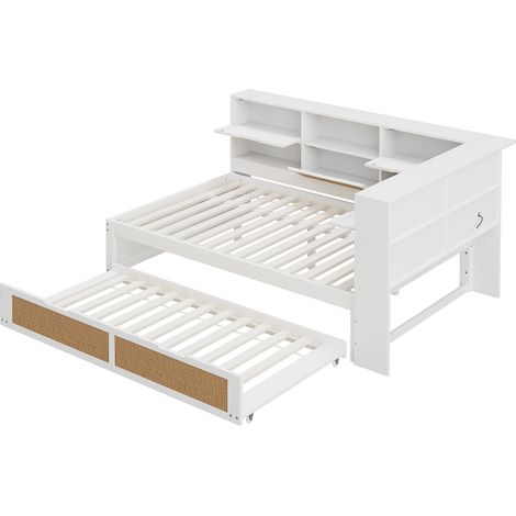 Divano letto multifunzionale 225x166x92 cm, con porte USB, spazio contenitivo, MDF bianco (1/5)
