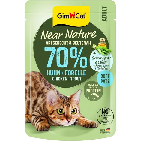 GimCat  Near Nature  Cibo per gatti senza cereali - Busta da 85 g - Pollo e trota 85 g