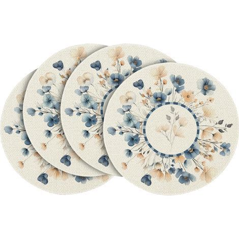 Lot de 4 sets de table ronds à motifs floraux printaniers, 35,5 cm – Décoration saisonnière pour table à manger (1/5)