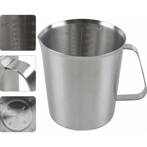 Tasse à mesurer professionnelle 1,0 litre en acier inoxydable avec poignée et échelles de mesure Tasse à mesurer Grand pichet pour la cuisson du thé dans la cuisine 1000ML (1/5)