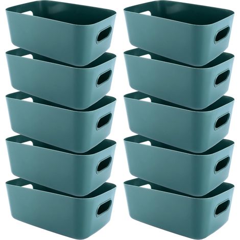 Sollbry Panier de Rangement Plastique lot de 10, bacs vert foncé 20 x 14 x 7 cm avec poignées, boîtes empilables pour salle de bain, cuisine, bureau, jouets, placard, cellier et maison (1/5)