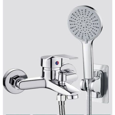 Badarmatur, Dusch-/Badarmatur mit flexiblem Schlauch, 3-Strahl-Handbrause, silber (1/5)