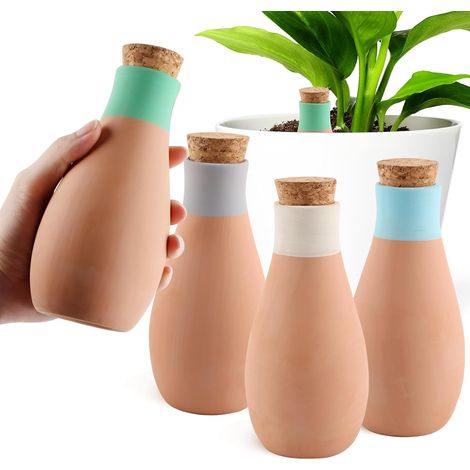 Lot de 4 Grands Pieux D'arrosage des Plantes 400 ML, Auto-arrosantes en Terre Cuite, Convient aux Plantes d'Intérieur et aux Pots de Fleurs de Balcon, Irrigation de la Zone Racinaire