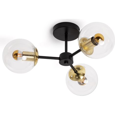 Deckenleuchte Metall und Glas Wassily Gold 3 Strahler Schwarz (1/5)