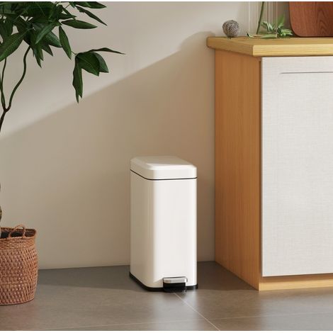 CHICFURN Cubo de basura con pedal 5L 29,2 x 14 x 32 cm de metal blanco para baño (1/5)
