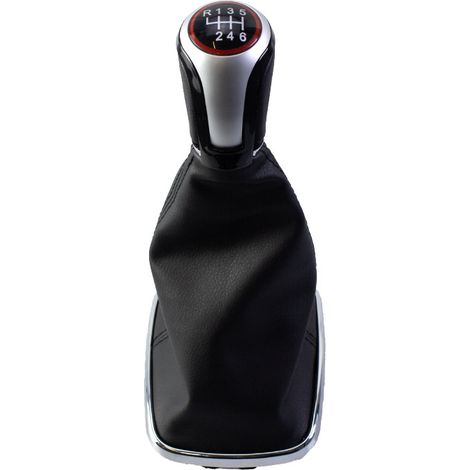 En stock : un ensemble de pommeaux de levier de vitesse 5 vitesses électroplaqués brillants et de cache-poussière pour voitures Volkswagen Bora. (1/4)