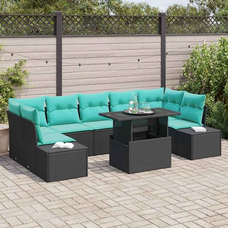 Teenpull – Gartensofa-set 8 stk. 7-Sitzanzahl Schwarz und Blau Poly-Rattan (1/5)