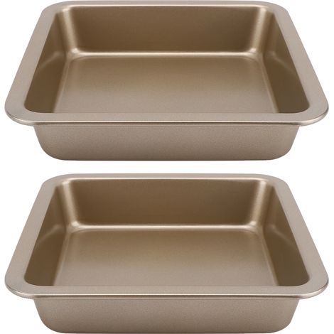 2 Pièces Moule à Pizza et Gâteau Carré Antiadhésif, Accessoire de Cuisine pour Pâtisserie (Doré) (1/5)