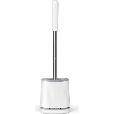 Brosse WC, ensemble brosse WC et support, tête de brosse WC à poils avec support ventilé, ensemble de brosse WC compacte murale pour un nettoyage en profondeur de la salle de bain (1, blanc)