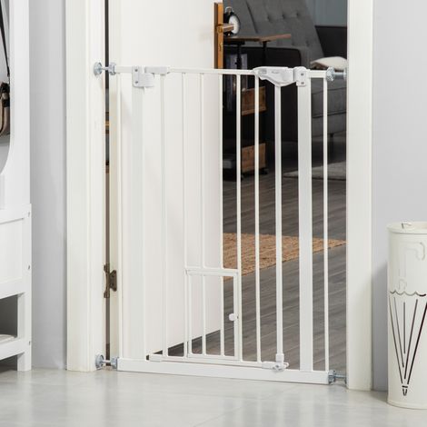 Cancelletto di sicurezza senza foratura, chiusura automatica, 74-80 cm, bianco OKMYHOME (1/5)