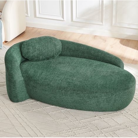 Sofá compacto verde en tejido teddy con diseño redondeado y cojín reposacabezas (1/5)