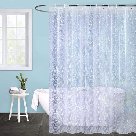 Rideau de douche 180 cm x 180 cm rideau de salle de bain imperméable rideau de douche transparent, avec 12 crochets de rideau (transparent) (1/5)