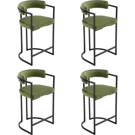 Juego de 4 Taburetes de Bar de Terciopelo Taburetes de Mostrador de Diseño Moderno y Sencillo con patas de Metal para el Hogar Comedor Sala de estar, Verde, Wahson (1/5)
