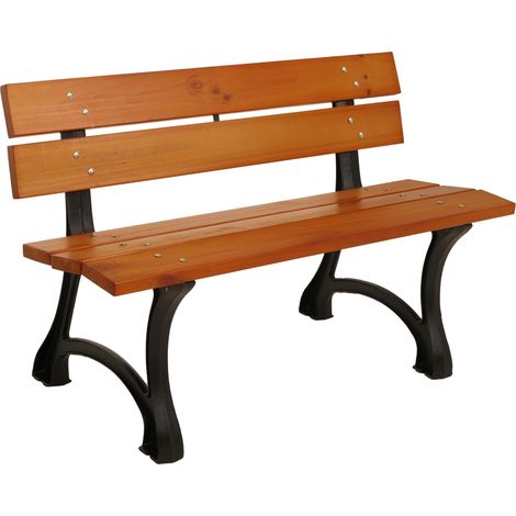 Banc de jardin HWC-O20, Banc de parc Banc en bois 2 places, fonte bois pin, 125cm - teck (1/5)