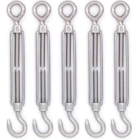 Tendeur À Crochet Et Œillet - Acier Inoxydable 304 - M6 - Pour Voiles D'ombrage Et Câbles Métalliques - Lot De 5 (1/5)