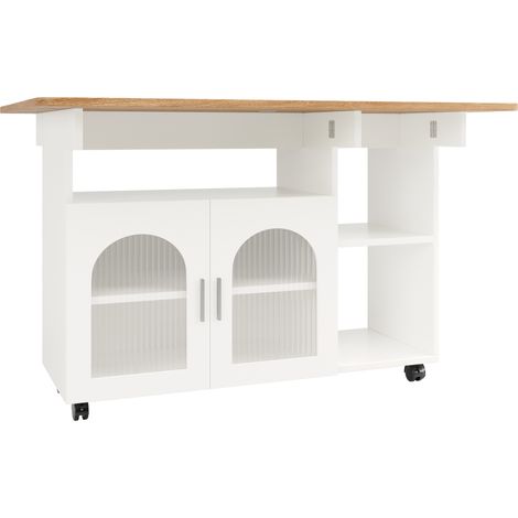 Isola cucina mobile bianca 120 x 30 x 79,5 cm con ripiani e piano ribaltabile (1/5)