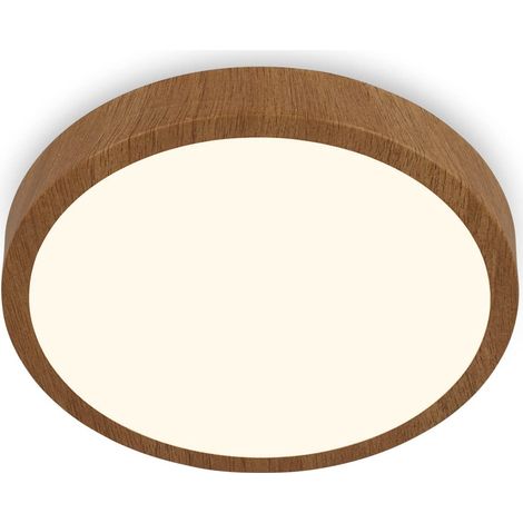Plafonnier LED, plafonnier en bois, lumière blanche chaude, plafonnier apparent, aspect bois, Ø280x40 mm, Wood-coloured (1/5)