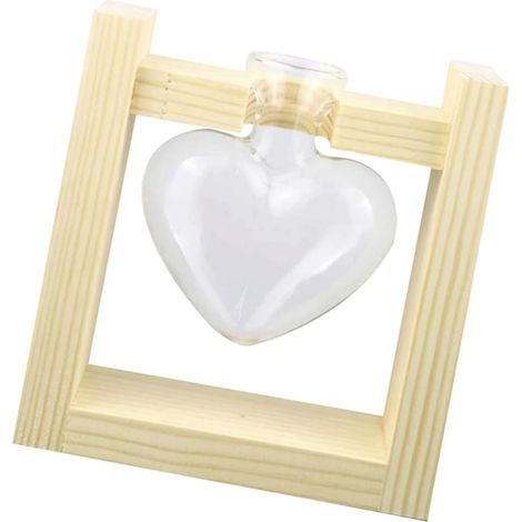 Vase Hydroponique Cœur en Verre avec Support Bois Décoratif (1/5)