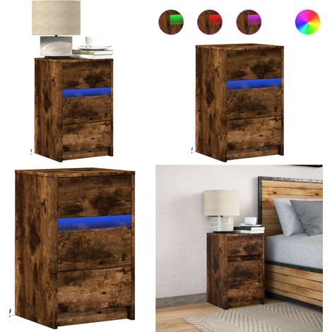 Nachttisch mit LED-Leuchten Räuchereiche Holzwerkstoff - LED-Leuchten - Holzwerkstoff (1/5)