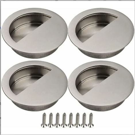 Poignée de porte coulissante (lot de 4) - Poignée encastrée pour porte coulissante - Poignée de meuble avec vis - Couleur : argent (1/5)