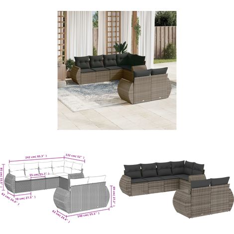 7-tlg. Garten-Sofagarnitur mit Kissen Grau Poly Rattan - Gartenmöbel - Outdoor Möbel - Rattan Gartenset - Lounge Set - Esstischgarnitur - Home & Living (1/3)