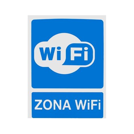 Señal Adhesiva Zona Wifi, Vinilo Resistente 10x14 cm, Color Azul y Blanco