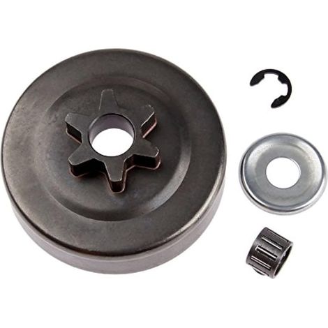 Tambour d'embrayage à 6 dents, pas 3/8", pour STIHL 017 018 021 MS170 MS171 MS180 MS181 MS211 MS210 MS230 MS250, avec rondelle de pignon, clip en E et roulement de rechange pour tronçonneuse STIHL 6T.