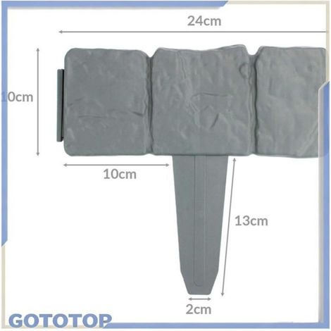 Cloture Jardin - Cloture Pierre Imitée - Bordure Pelouse Piscine - 10 Pieces - 24 x 10 x 13 cm - ABS (1/5)