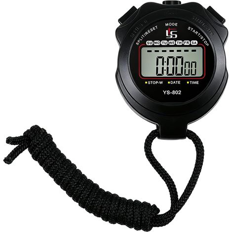 Cronómetro deportivo digital con botón de encendido/apagado y función silenciosa – Cronómetro práctico sin calendario, ideal para correr, entrenamiento deportivo, niños y escuelas, color negro. (1/5)